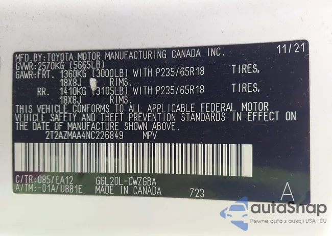 2T2AZMAA4NC226849: 43957762