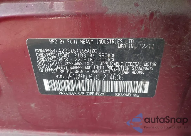 JF1GPAL61CH214605: 43957846