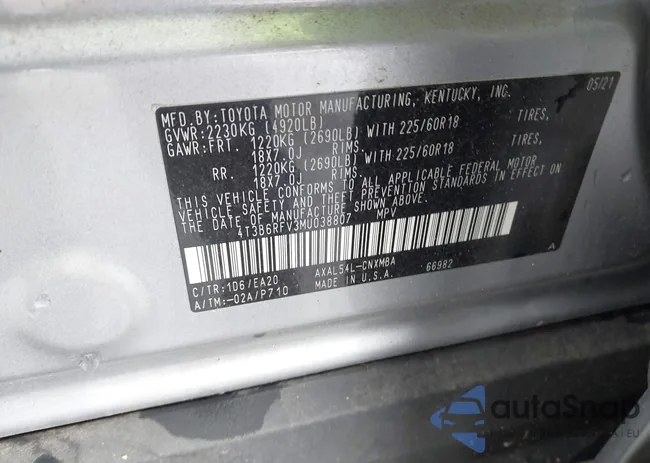 4T3B6RFV3MU038807: 43957392