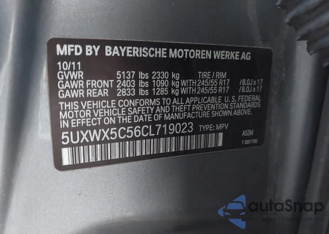 5UXWX5C56CL719023: 43957474