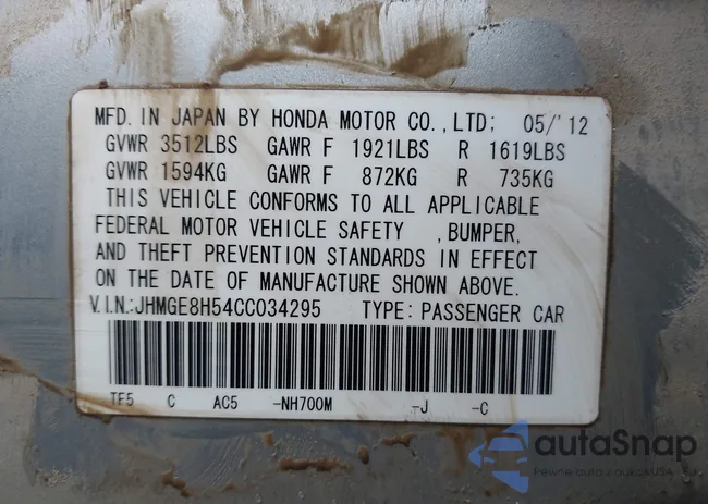 JHMGE8H54CC034295: 43957504