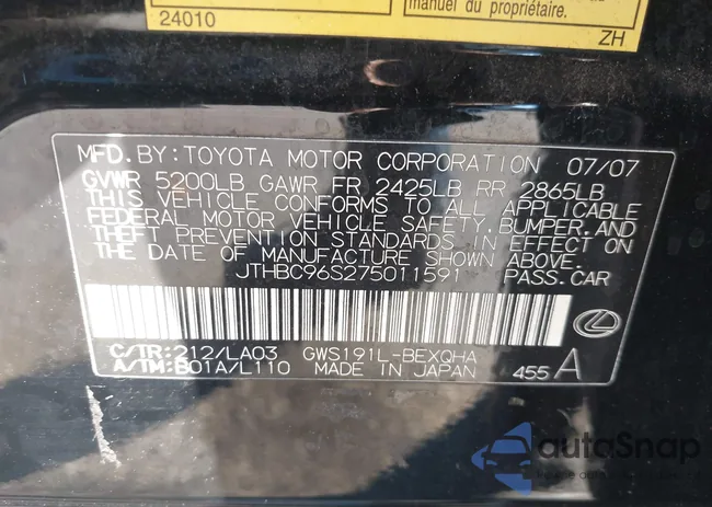 JTHBC96S275011591: 43957603