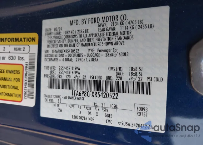 1FA6P8CFXR5420522: 43957622