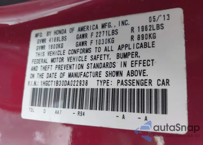 1HGCT1B30DA022938: 43958752