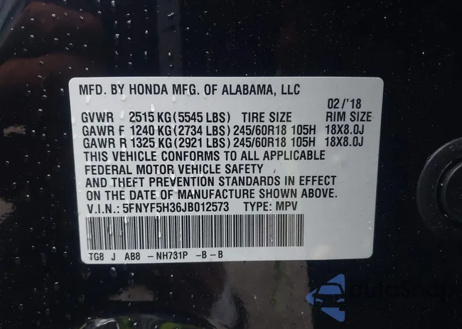 5FNYF5H36JB012573: 43958949