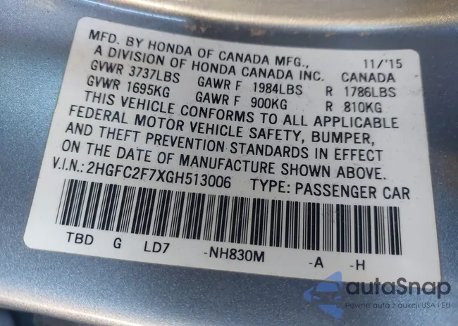 2HGFC2F7XGH513006: 43958956