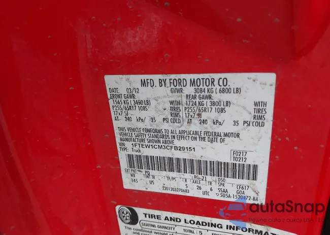 1FTEW1CM3CFB29151: 43958995