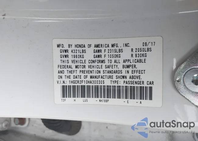 1HGCR2F10HA300305: 43959227