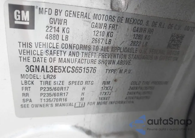 3GNAL3E5XCS651576: 43958578