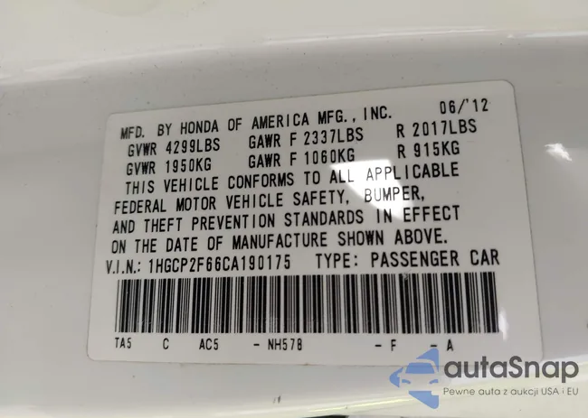 1HGCP2F66CA190175: 43959846