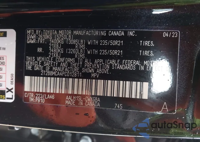 2T2BBMCA4PC012811: 43959862