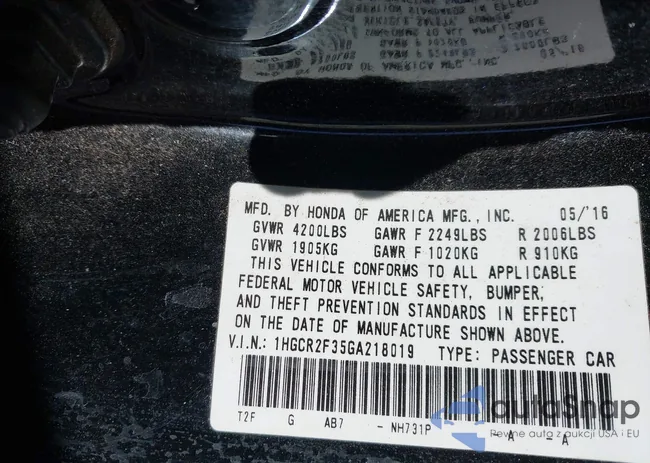 1HGCR2F35GA218019: 43959889