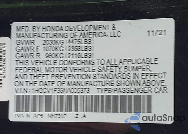 1HGCV1F36NA005373: 43960048