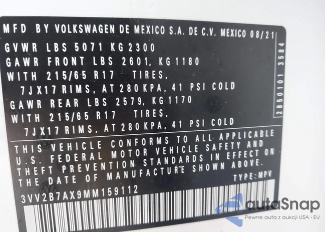 3VV2B7AX9MM159112: 43960092