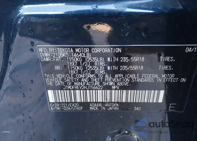 JTMDFREV2HJ156622: 43960207