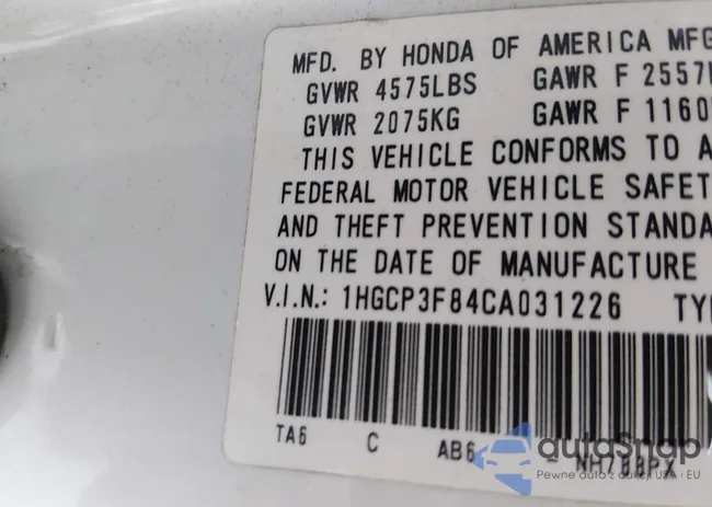 1HGCP3F84CA031226: 43960213