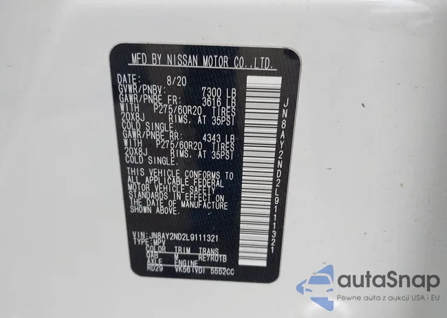 JN8AY2ND2L9111321: 43960280