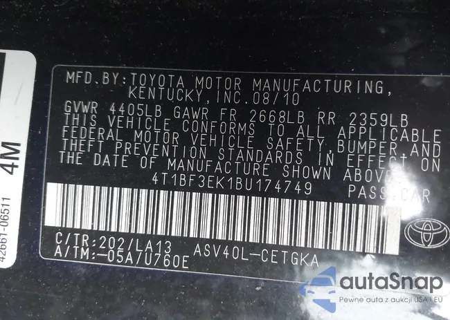 4T1BF3EK1BU174749: 43960291