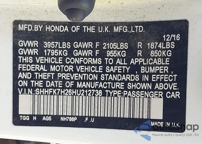 SHHFK7H26HU212738: 43960298