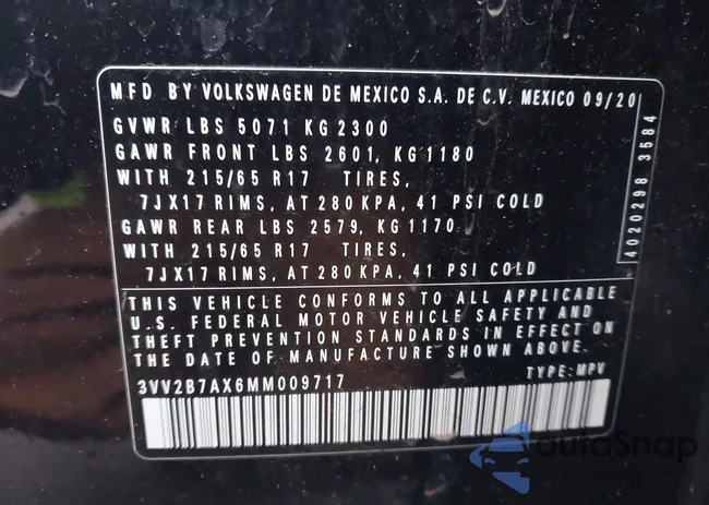 3VV2B7AX6MM009717: 43960305