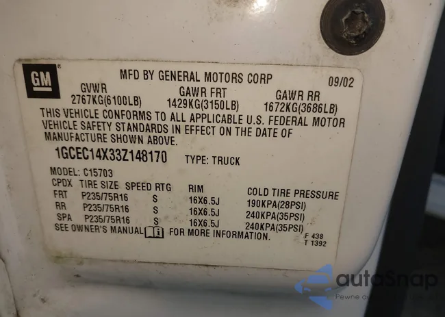 1GCEC14X33Z148170: 43959564