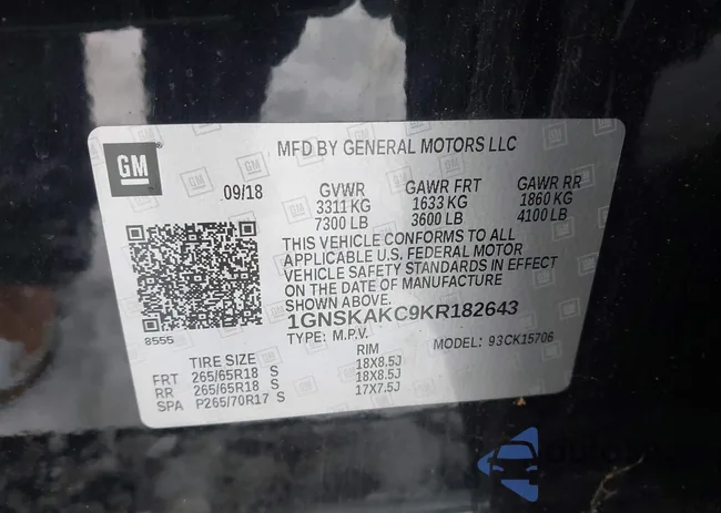 1GNSKAKC9KR182643: 43959591