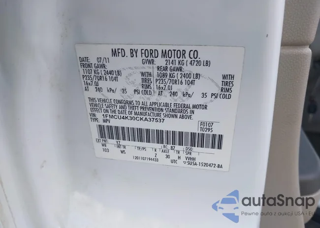 1FMCU4K30CKA37537: 43959723