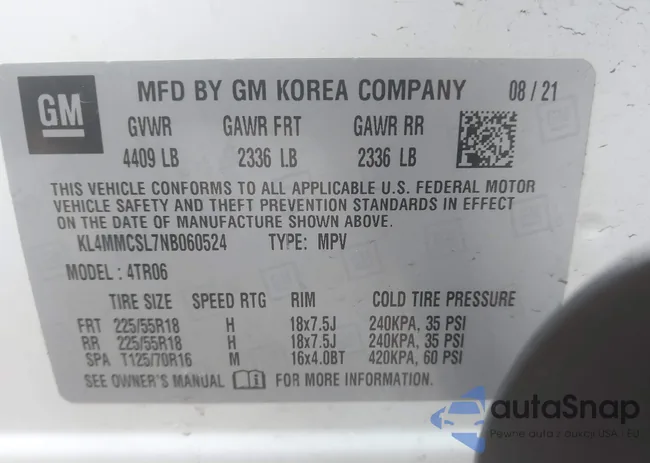 KL4MMCSL7NB060524: 43960846