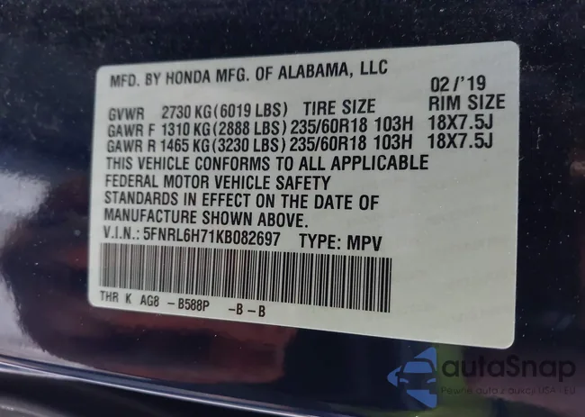 5FNRL6H71KB082697: 43960851