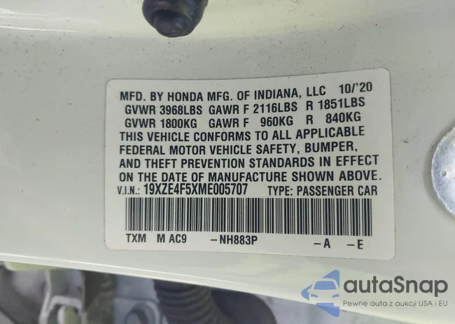 19XZE4F5XME005707: 43960886