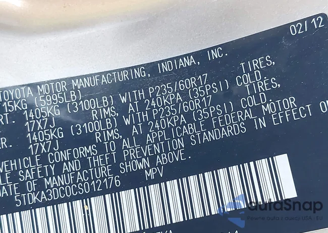 5TDKA3DC0CS012176: 43960903