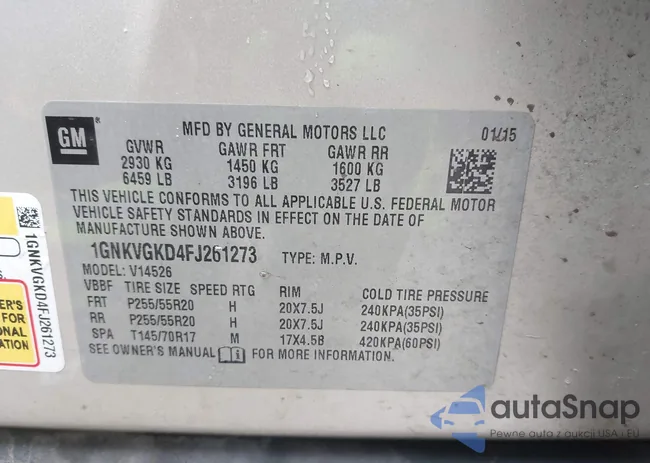 1GNKVGKD4FJ261273: 43960975