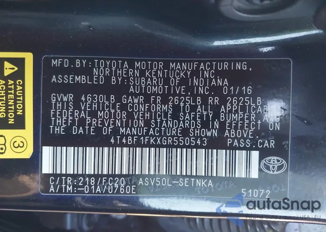 4T4BF1FKXGR550543: 43961076