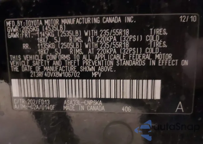 2T3RF4DVXBW106702: 43961160