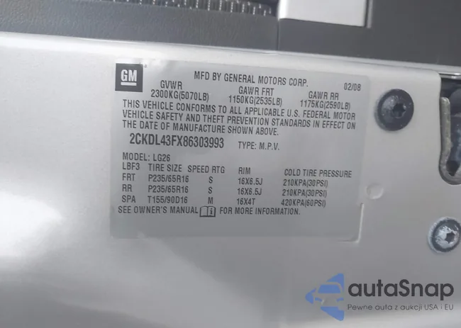 2CKDL43FX86303993: 43961192