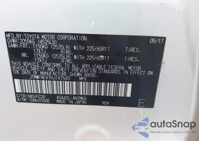 JTMWFREV7HJ141543: 43961298