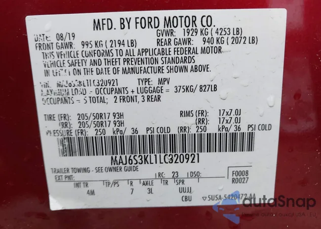 MAJ6S3KL1LC320921: 43960486