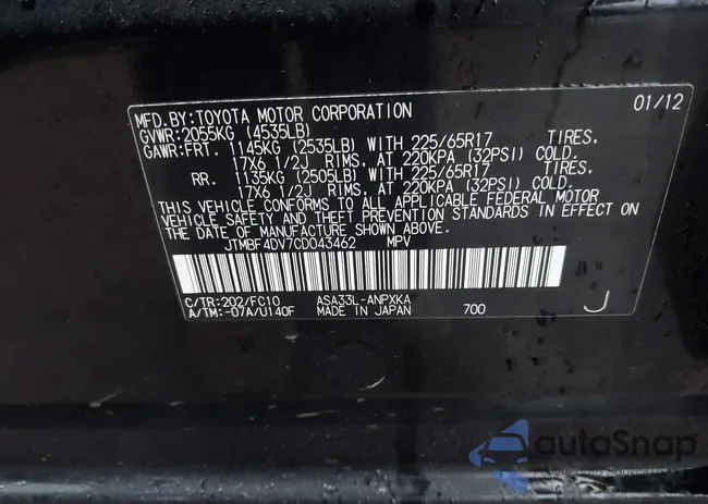 JTMBF4DV7CD043462: 43960591