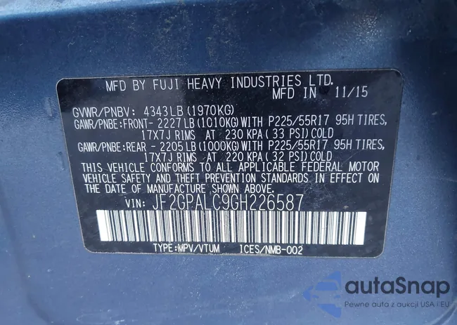 JF2GPALC9GH226587: 43960596