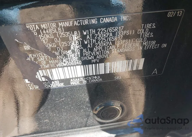 2T3WFREV6DW006940: 43960673