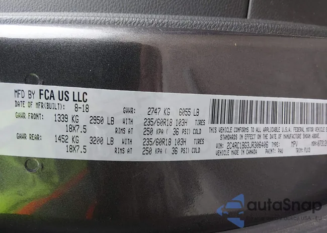 2C4RC1BG3JR306406: 43960683