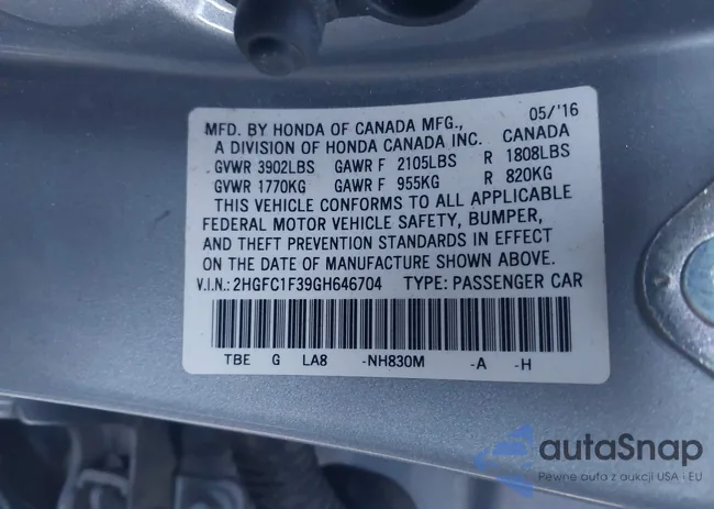 2HGFC1F39GH646704: 43960727