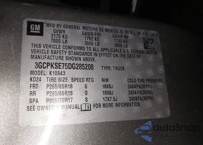 3GCPKSE75DG285208: 43961783