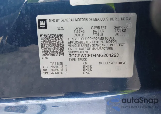 3GCPWCED4MG204263: 43962047