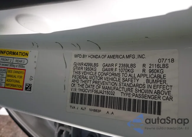 1HGCV1F56JA215032: 43962086