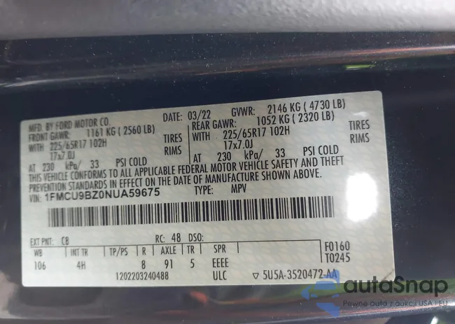 1FMCU9BZ0NUA59675: 43962213