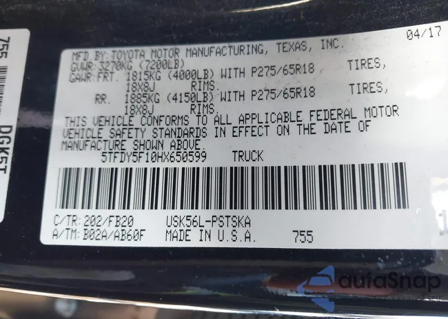 5TFDY5F10HX650599: 43962261