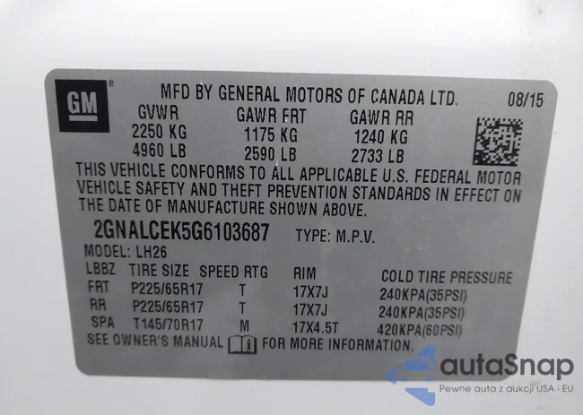 2GNALCEK5G6103687: 43961540