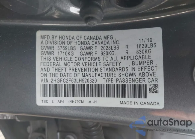 2HGFC2F63LH520820: 43961542