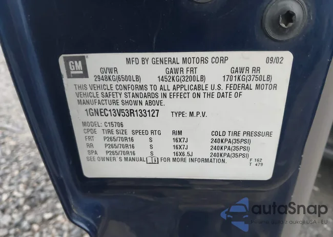 1GNEC13V53R133127: 43961658